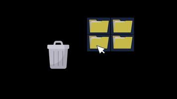 Trash can with a file folder delete animation video