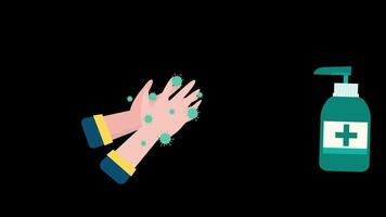 Hand washing with soap and a bottle of hand sanitizer animation video