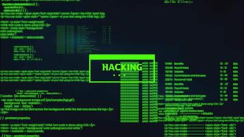 Computer screen with the words hacking code animation video