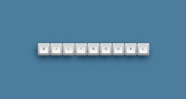 Bilingual text on a 3d keyboard button with shadow concept series photo