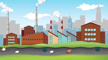Cityscape with factories and garbage in the background Factory city animation video