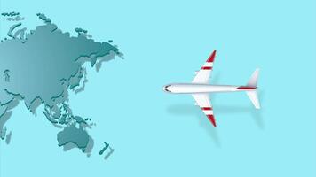 Plane flying over world map animation video