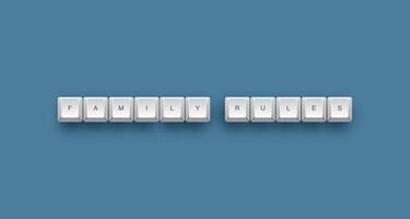 Family rules text on a 3d keyboard button with shadow concept series photo