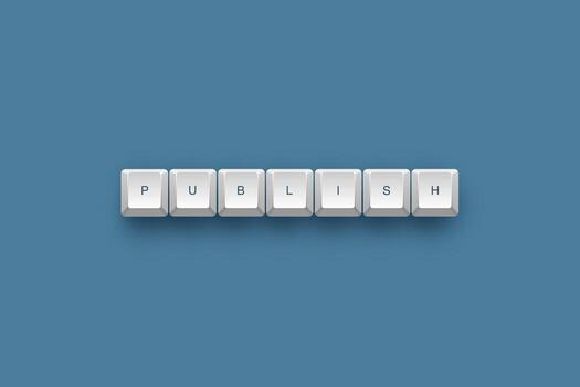 Publish text on a 3d keyboard button with shadow concept series photo