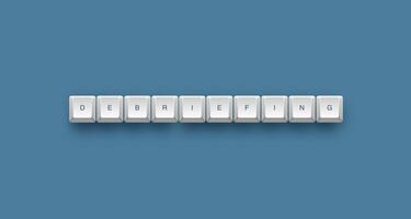 Debriefing text on a 3d keyboard button with shadow concept series photo