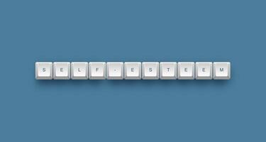 self-esteem text on a 3d keyboard button with shadow concept series photo