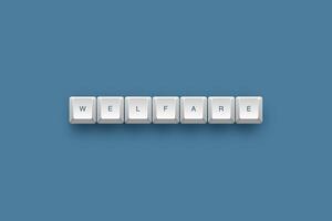 Welfare text on a 3d keyboard button with shadow concept series 1823 photo