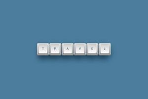 Travel text on a 3d keyboard button with shadow concept series photo