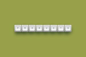 Products text on a 3d keyboard button with shadow concept series photo