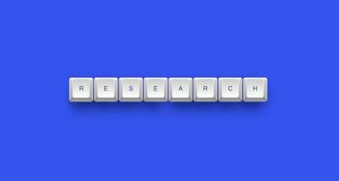 Research text on a 3d keyboard button with shadow concept series photo