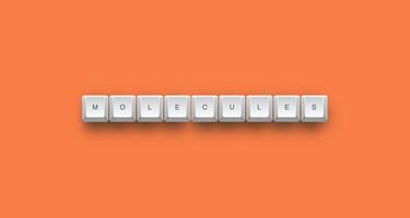 Molecules text on a 3d keyboard button with shadow concept series photo