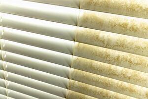 Residential Window Shades Showing the Before and After of a Good Cleaning - One Side Clean and One Side Dirty. photo