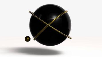 Black sphere with golden rings minimalistic background Abstract 3d animation video