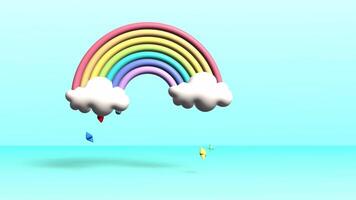 Rainbow clouds sky animation isolated on blue backgroound with copy space for text video
