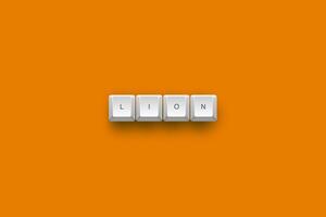 Lion text on a 3d keyboard button with shadow concept series photo