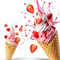 3d splash cone ice cream set isolated white background photo