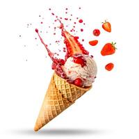3d splash cone ice cream isolated white background photo