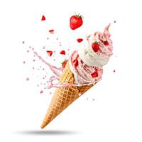 3d cone ice cream splashing 2 isolated white background photo