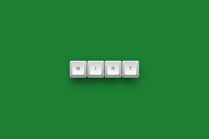 Mint text on a 3d keyboard button with shadow concept series photo