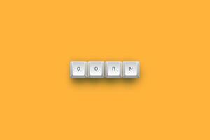 Corn text on a 3d keyboard button with shadow concept series photo
