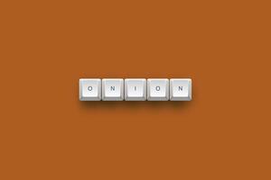 Onion text on a 3d keyboard button with shadow concept series photo