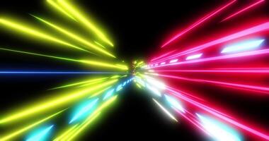 Flying in a neon tunnel. Bright glowing flashes are approaching. Abstract animation.21 video