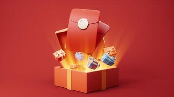 Mobile phone with red packet, 3d rendering video