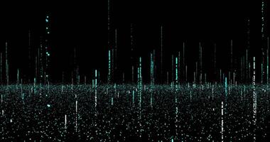 Plumes of particles flying over an ocean of sparkling particles. Abstract animation. 1 video