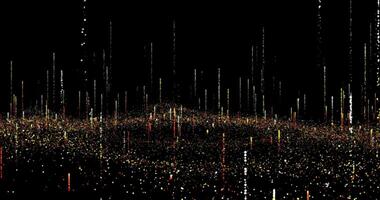 Plumes of particles flying over an ocean of sparkling particles. Abstract animation. video