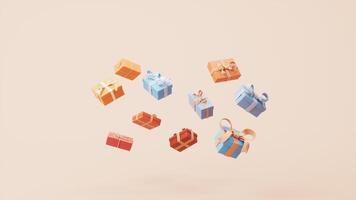Cartoon style gift boxes with yellow background, 3d rendering. video