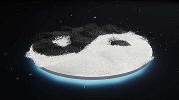 Chinese taiji yin-yang pattern with flowing particles, 3d rendering video