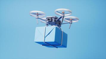 Drone carrying gift box with celebrating concept, 3d rendering video