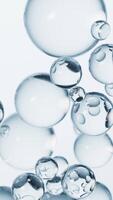 Floating transparent blue bubbles background, 3d rendering. video