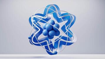 Physics atom with blue curve frame background, 3d rendering video