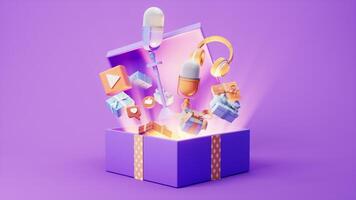 Entertainment and gift box in internet live streaming, 3d rendering. video