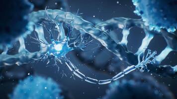 Nerve cell with biological DNA background, 3d rendering. video