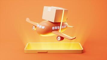 Loop animation of mobile phone with flying plane on it, 3d rendering. video