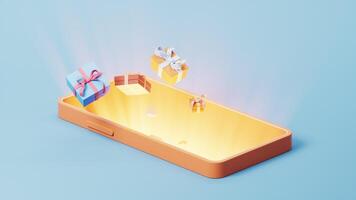 Gift boxes coming out from the mobile phone, 3d rendering. video