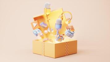 Entertainment and gift box in internet live streaming, 3d rendering video