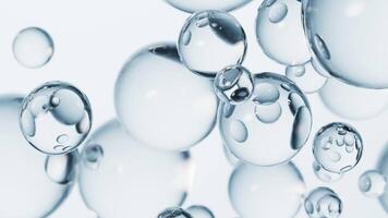 Floating transparent blue bubbles background, 3d rendering video
