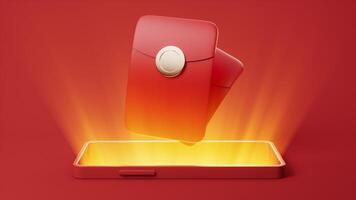 Mobile phone with red packet on it, 3d rendering video