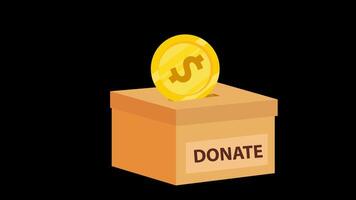 2d animation Giving donation charity coin to donation box . Alpha channel or transparent background video