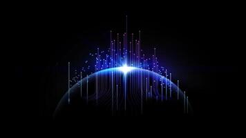 Wave lines on dark background. Future technology network photo