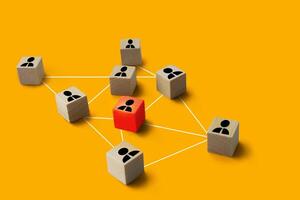 Connecting icon people wooden cube block for social media networking photo