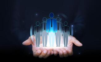 CRM. Customer network relationship management concept. Customer network technology, Data exchanges development photo