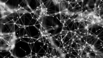 animated futuristic white abstract fractal plexus pattern on black background loop, technology internet network connection with polygons, dots and lines in the slow motion video