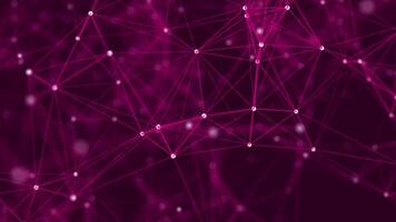 animated pink abstract fractal plexus pattern on black background loop, technology internet network connection with polygons, dots and lines in the slow motion video