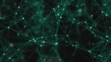 animated green abstract fractal plexus pattern on black background loop, technology internet network connection with polygons, dots and lines in the slow motion video