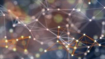Abstract concepts of cybersecurity technology and digital data fractal plexus pattern on background loop, blue orange internet network connection with polygons, dots and lines in the slow motion video