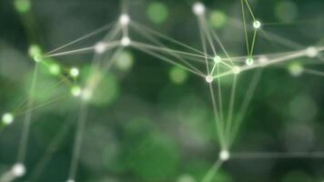 animated light green abstract fractal plexus pattern on black background loop, technology internet network connection with polygons, dots and lines in the slow motion video